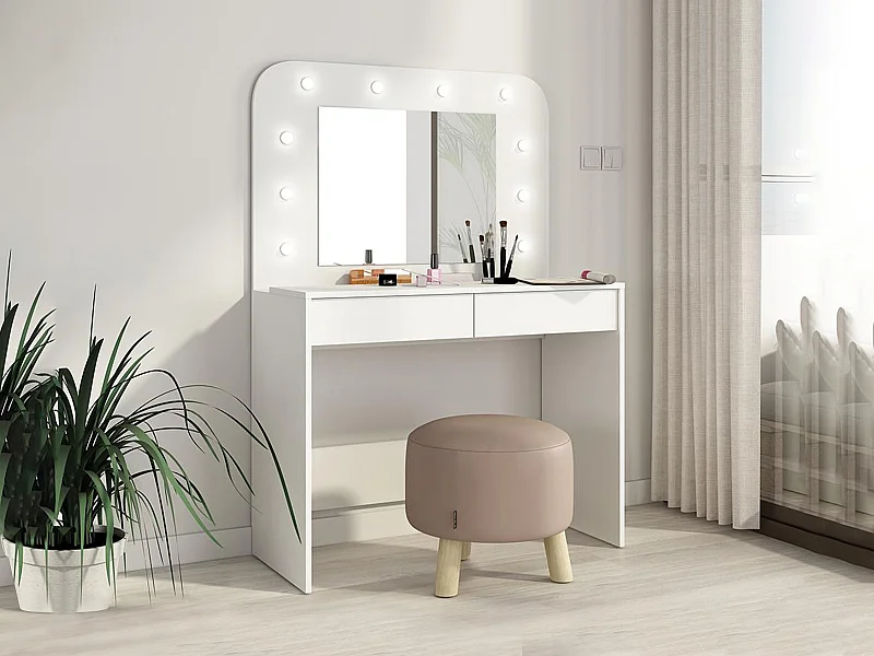 Coiffeuse JOSEPHINE - Miroir à LEDs et rangements - Blanc