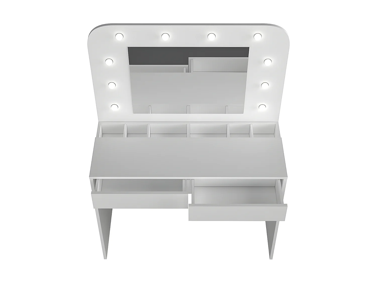 Tocador JOSEPHINE - Espejo con luces LED y compartimentos - Blanco