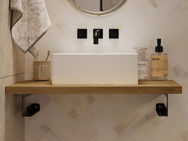 Wastafelblad van licht teakhout - 80 x 50 cm - SUKAWATI