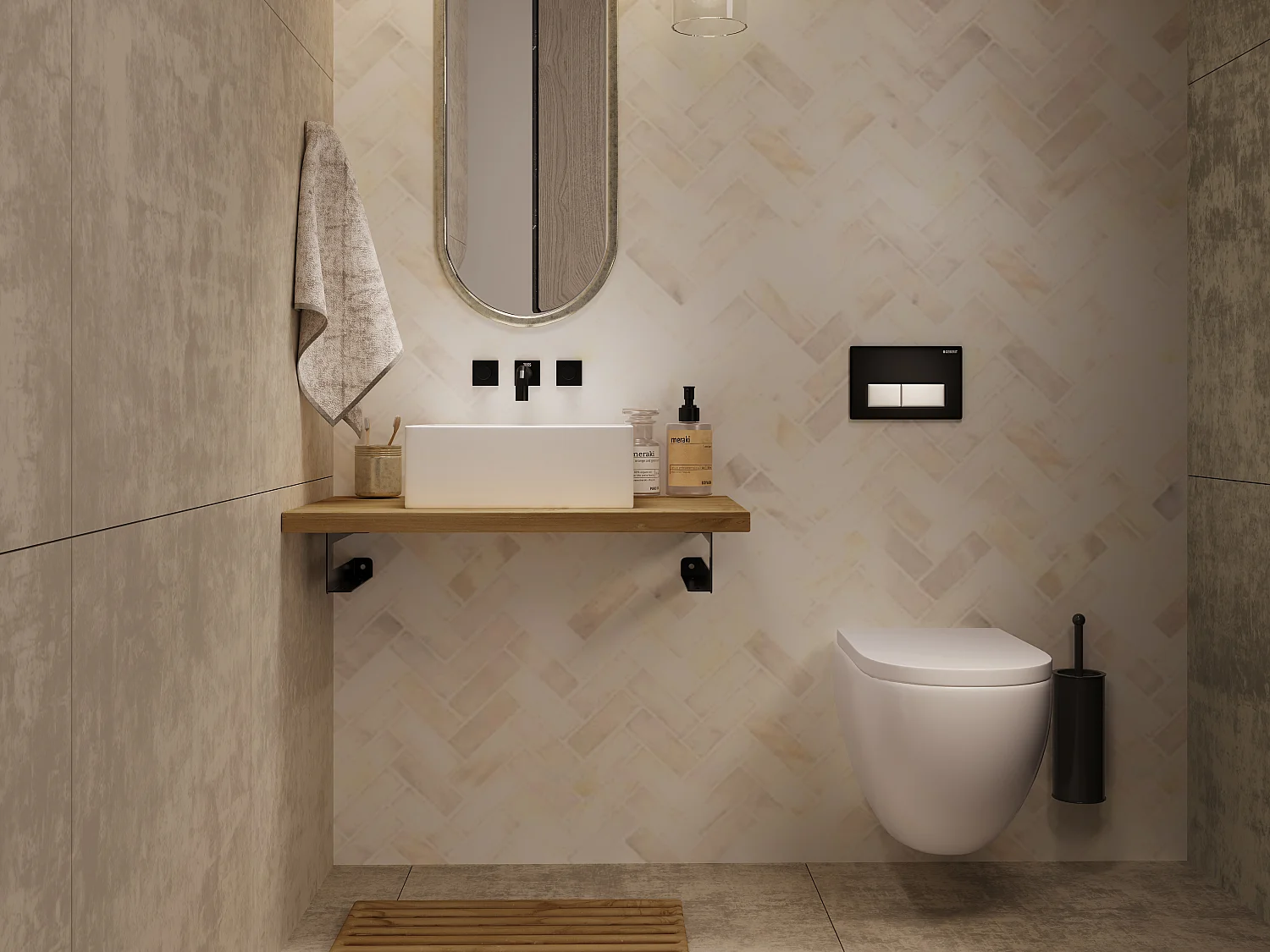 Waschtischplatte hängend - 80 x 50 cm - Helles Teakholz - SUKAWATI