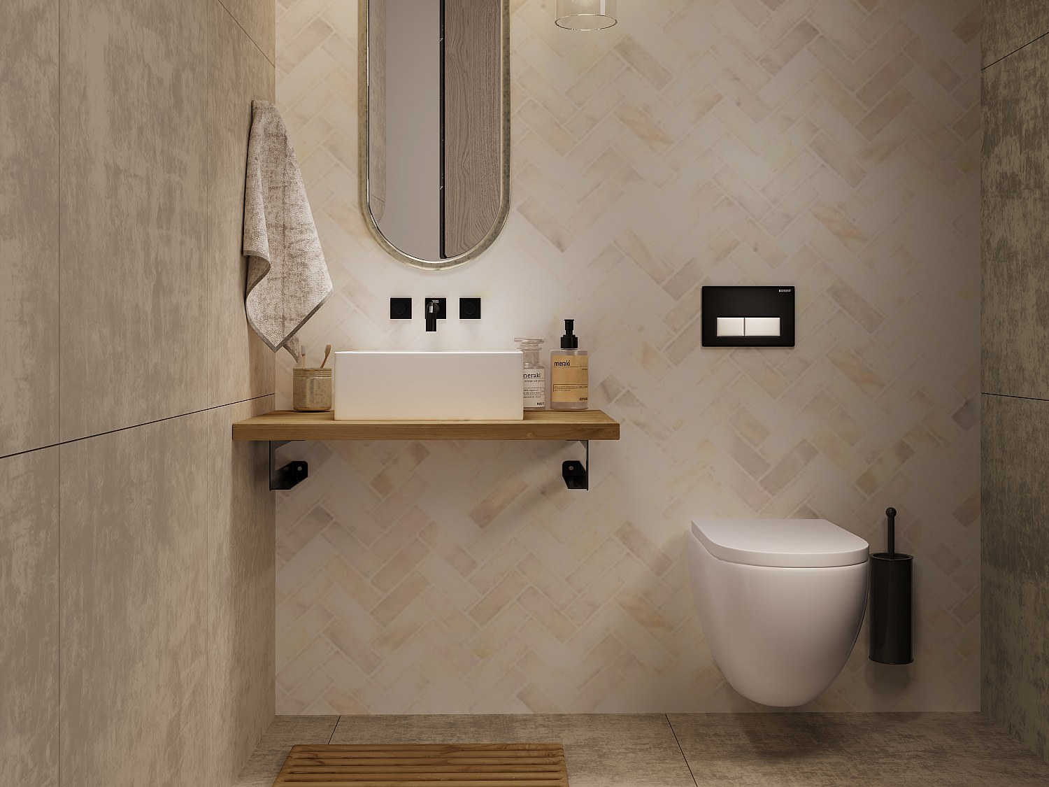 Waschtischplatte hängend - 80 x 50 cm - Helles Teakholz - SUKAWATI günstig online kaufen