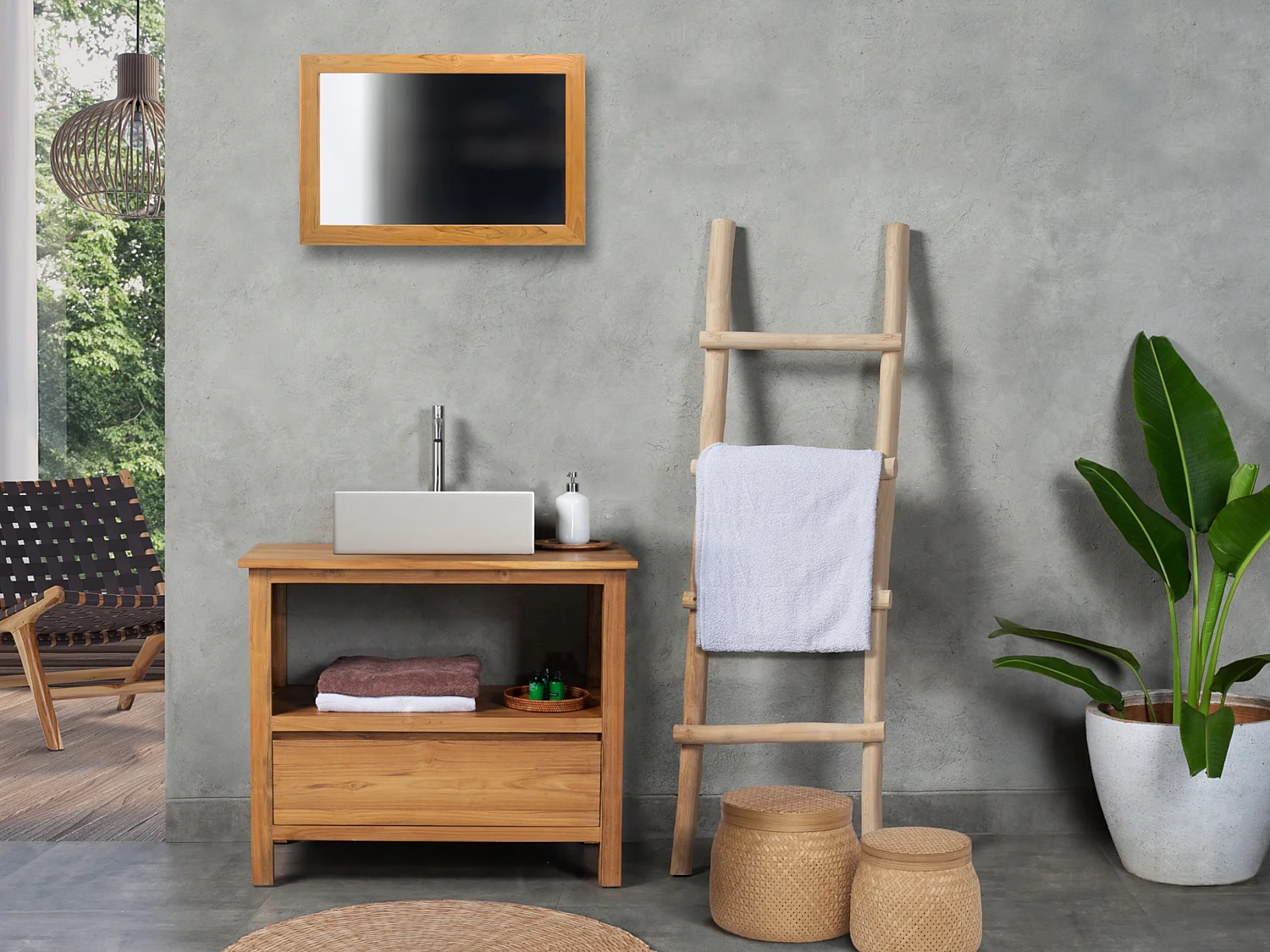 Meuble sous vasque en teck - 90 cm - KETAPANG