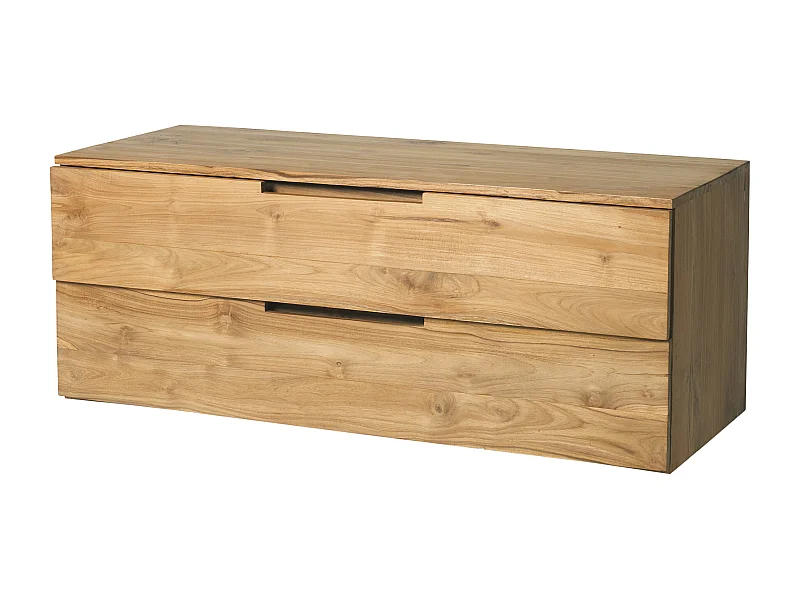 Meuble sous vasque suspendu en teck clair - 2 tiroirs - 115 cm -  BIMBING