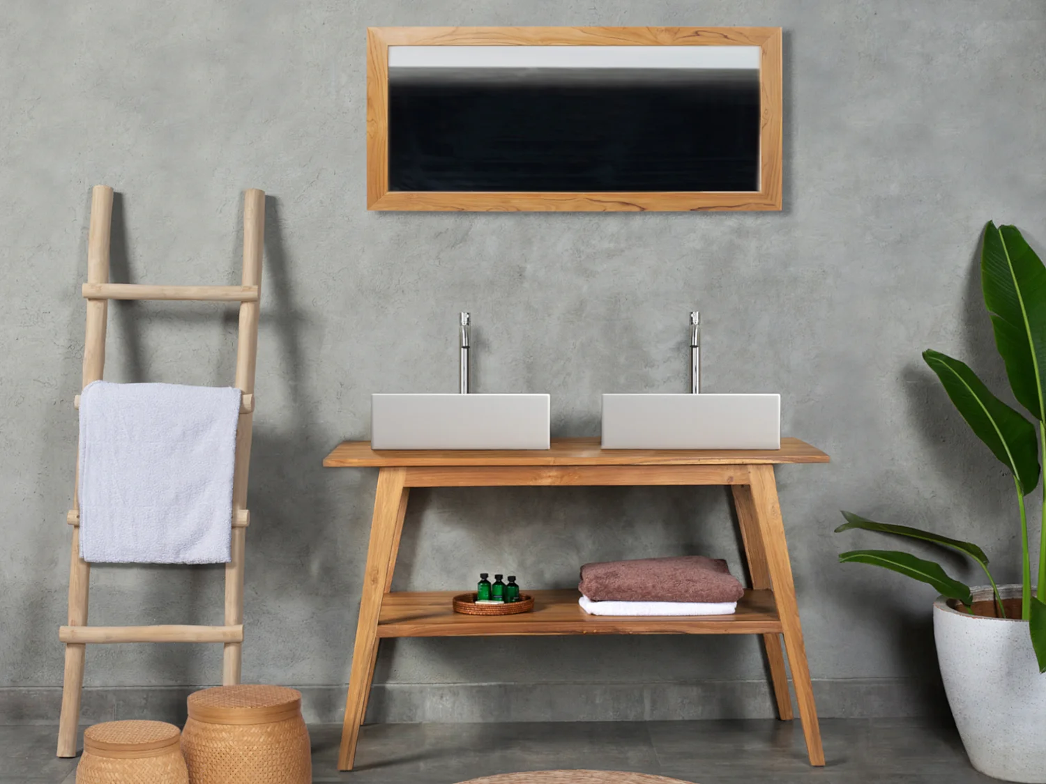 Meuble sous vasque en teck - 120 cm - BOBOTSARI