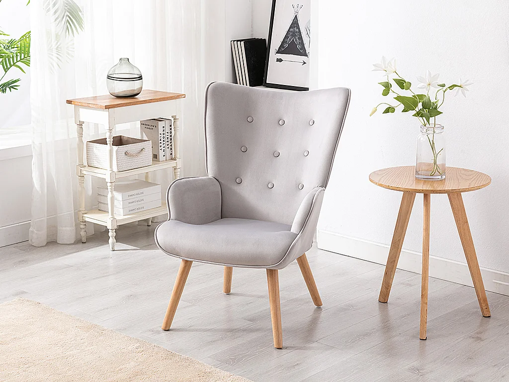 Fauteuil en velours gris VATELY
