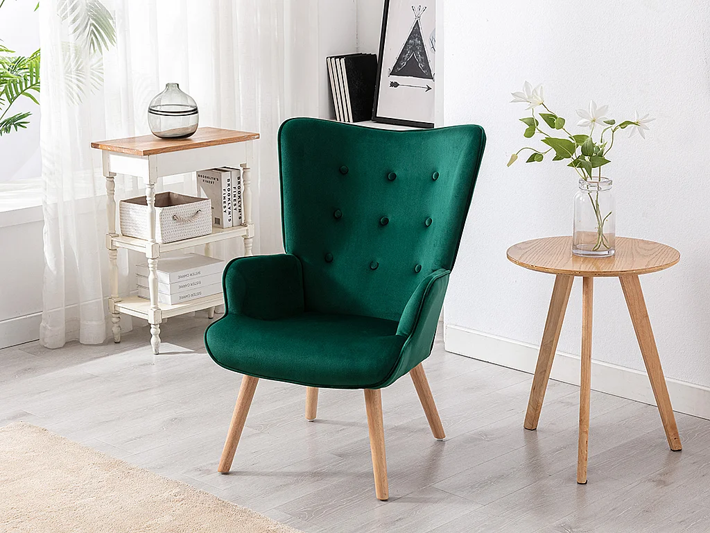 Fauteuil en velours vert VATELY