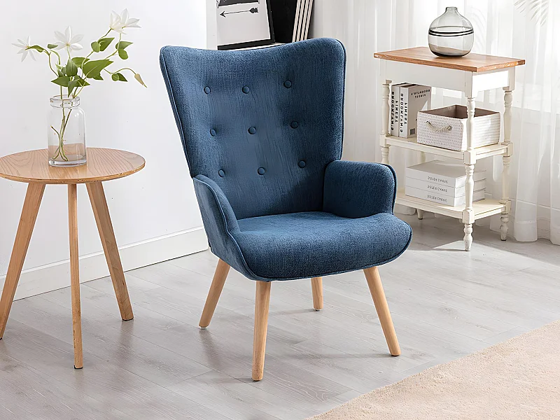 Fauteuil en tissu bleu VATELY