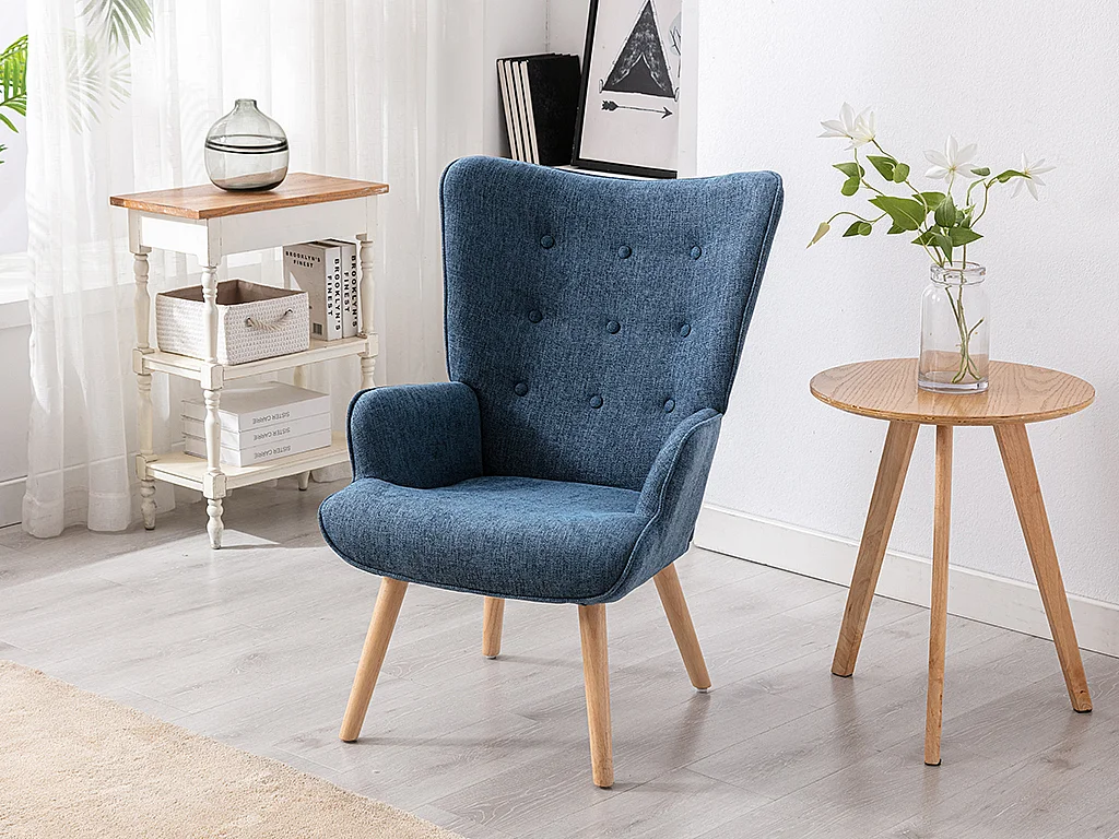 Fauteuil en tissu bleu VATELY