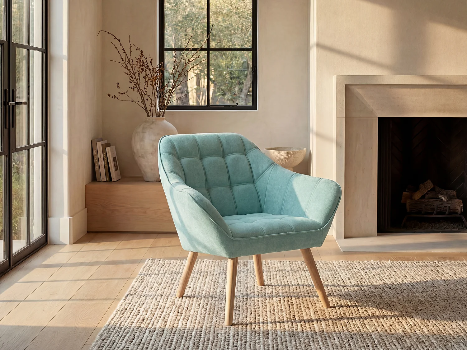 Fauteuil en tissu vert d'eau CASERTA