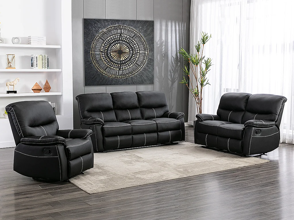 Relaxsofa 3-Sitzer - Kunstleder - Schwarz - CANBY