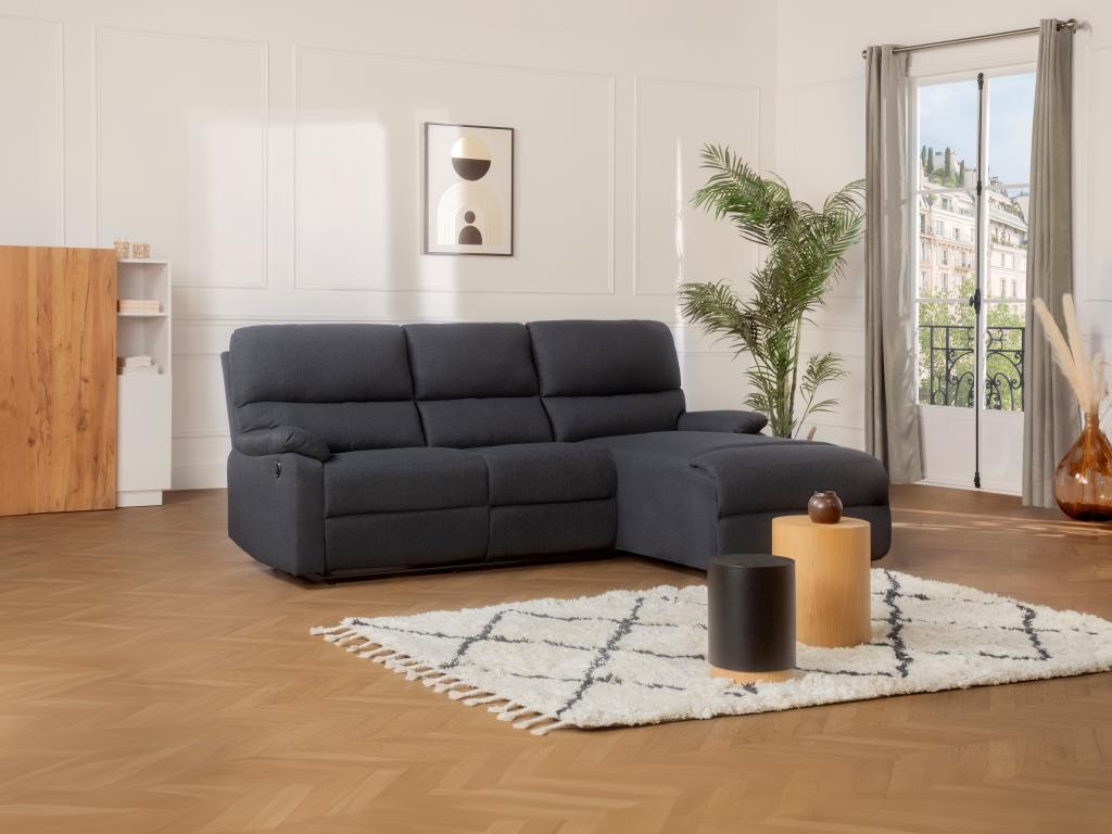 Canapé d'angle droit relax électrique en tissu gris anthracite LUNANO