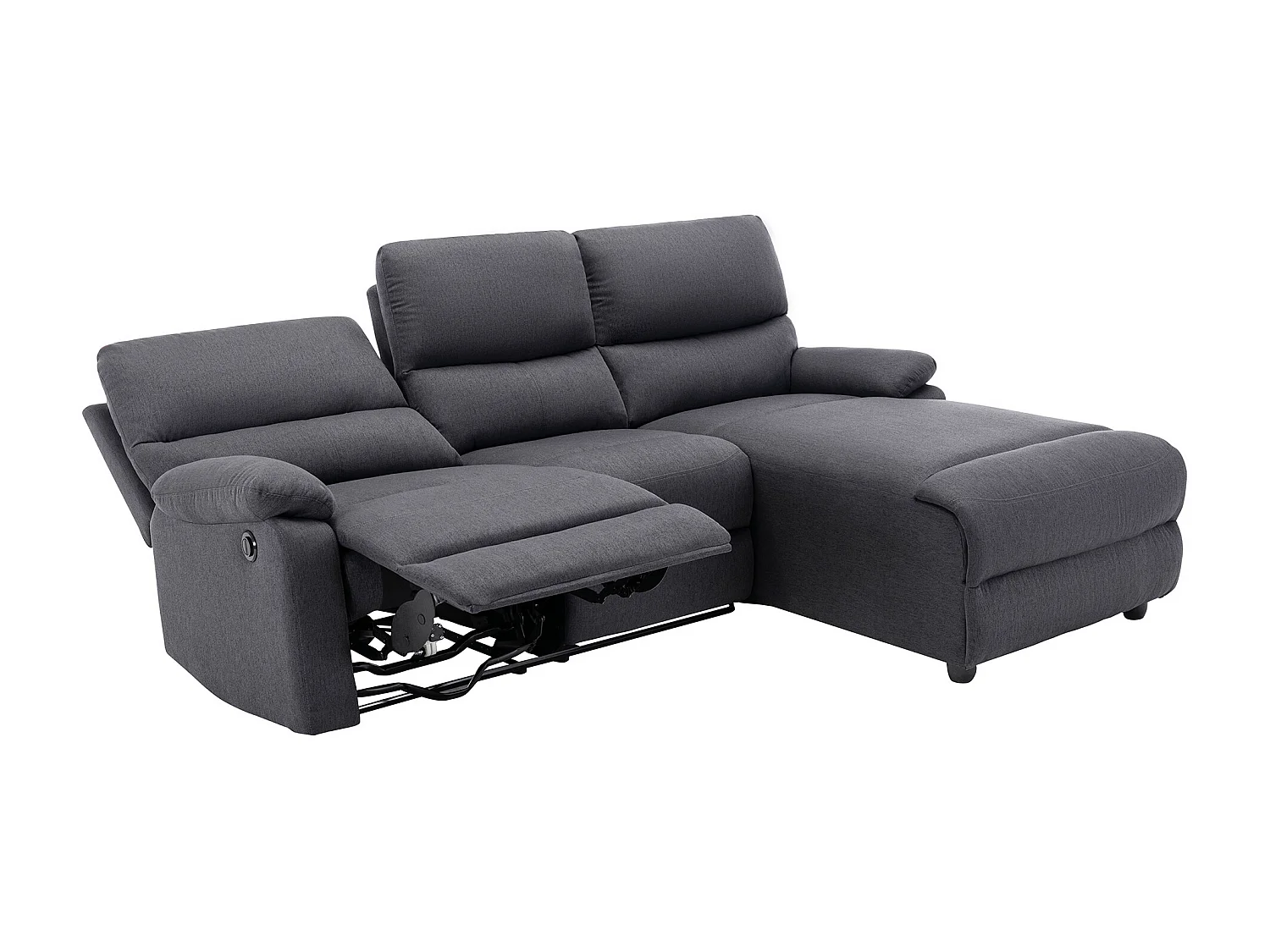 Canapé d'angle droit relax électrique en tissu gris anthracite LUNANO