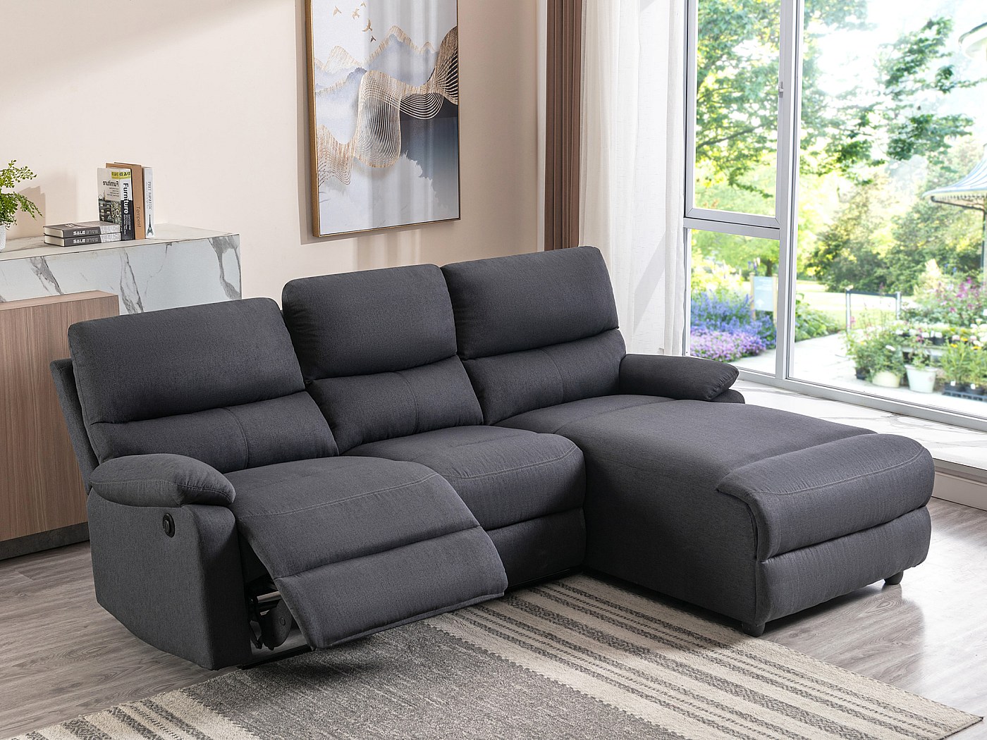 Ecksofa Relaxsofa elektrisch Stoff Ecke Rechts Anthrazit LUNANO