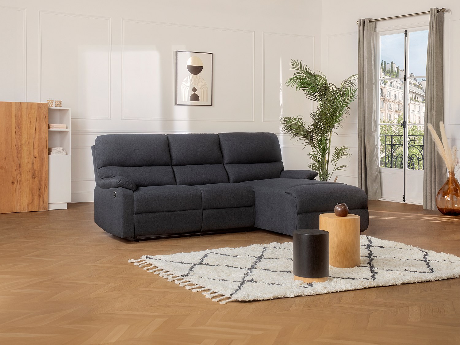 Vente-unique Ecksofa Relaxsofa Elektrisch - Stoff - Ecke Rechts - Anthrazit - Lunano