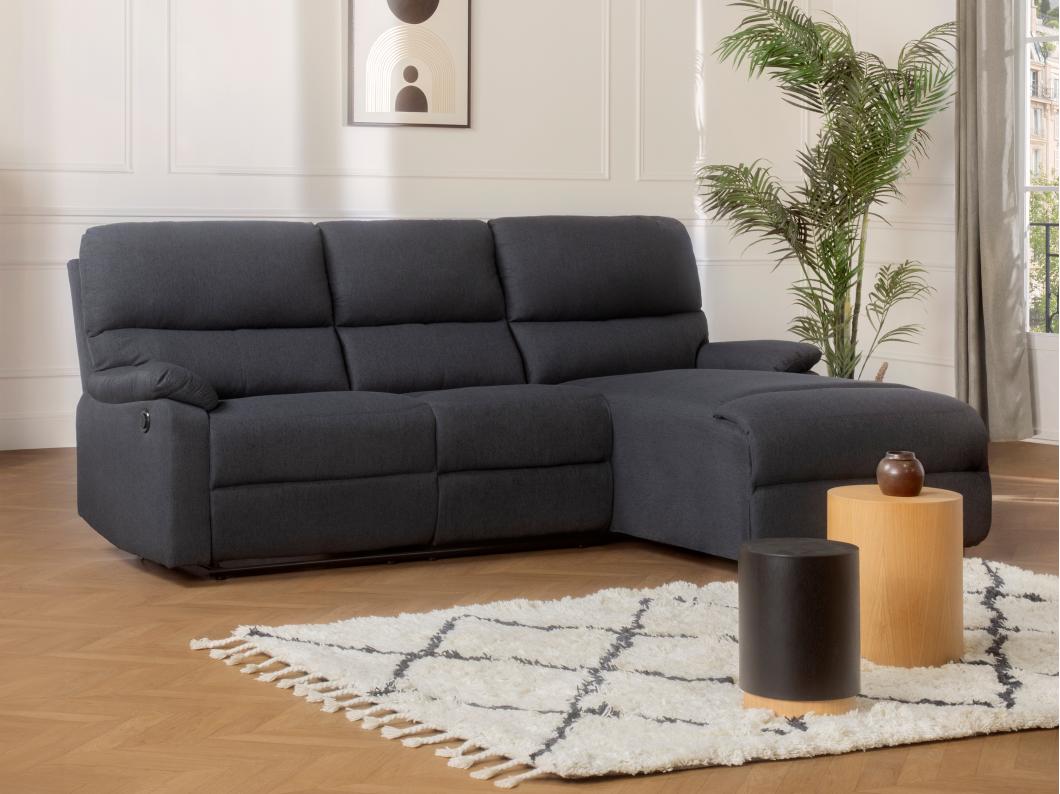 Canapé d'angle droit relax électrique en tissu gris anthracite LUNANO