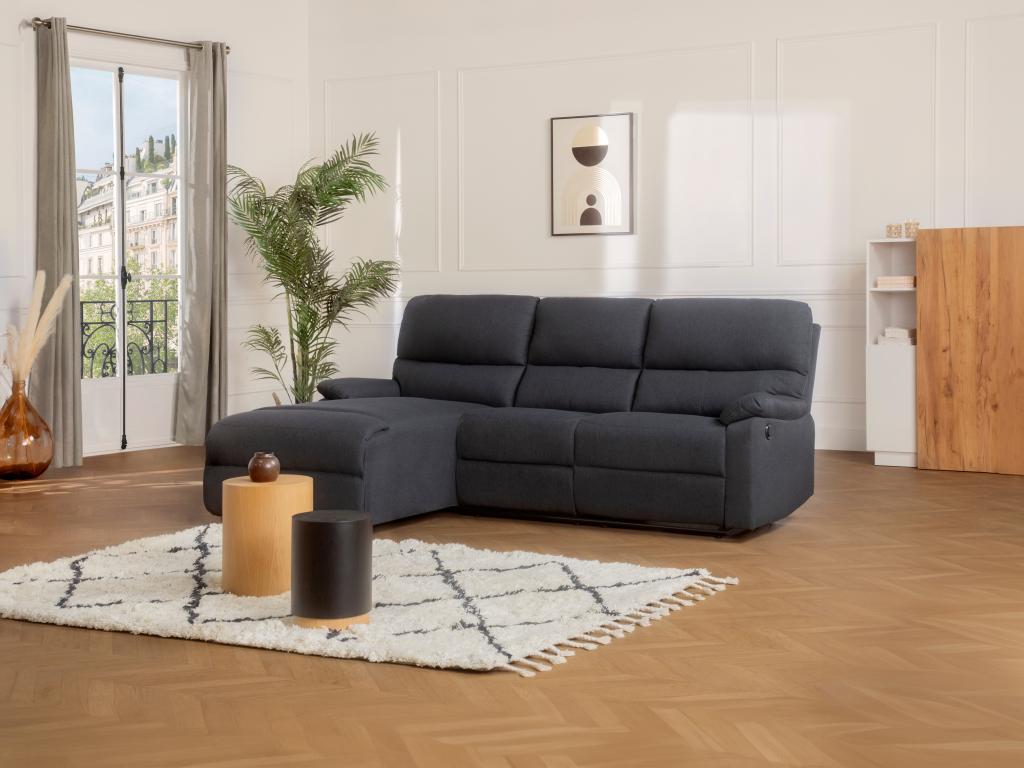 Canapé d'angle gauche relax électrique en tissu gris anthracite LUNANO