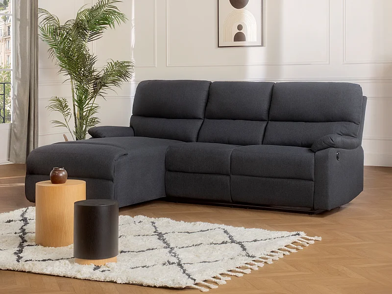 Elektrische relaxhoekbank hoek links van antraciete stof LUNANO