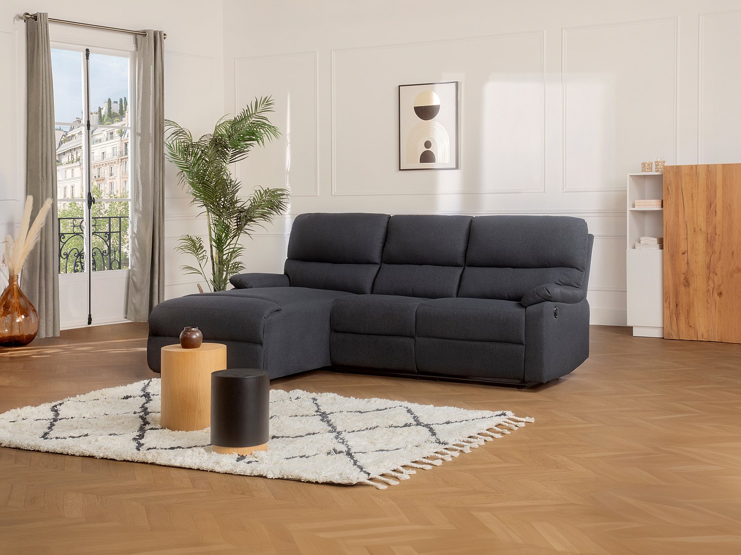 Vente-unique Ecksofa Relaxsofa Elektrisch - Stoff - Ecke Links - Anthrazit - Lunano