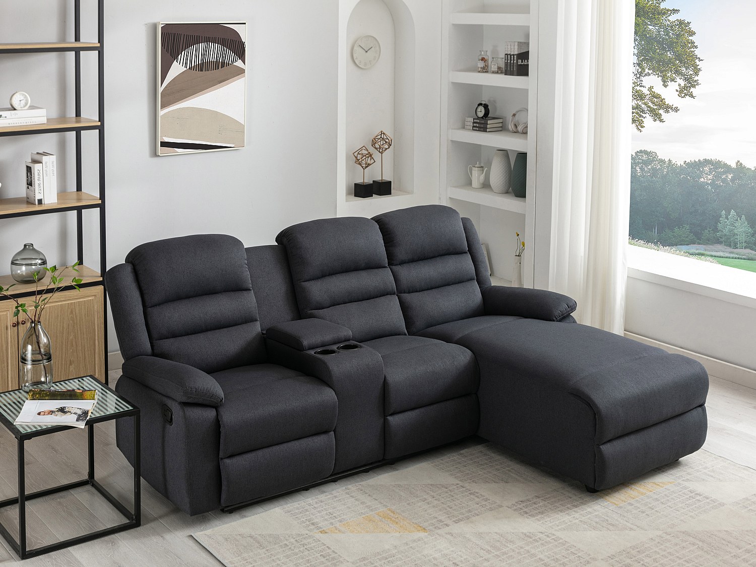 Vente-unique Ecksofa Relaxsofa - Ecke Rechts - Stoff - Anthrazit - Macedonia