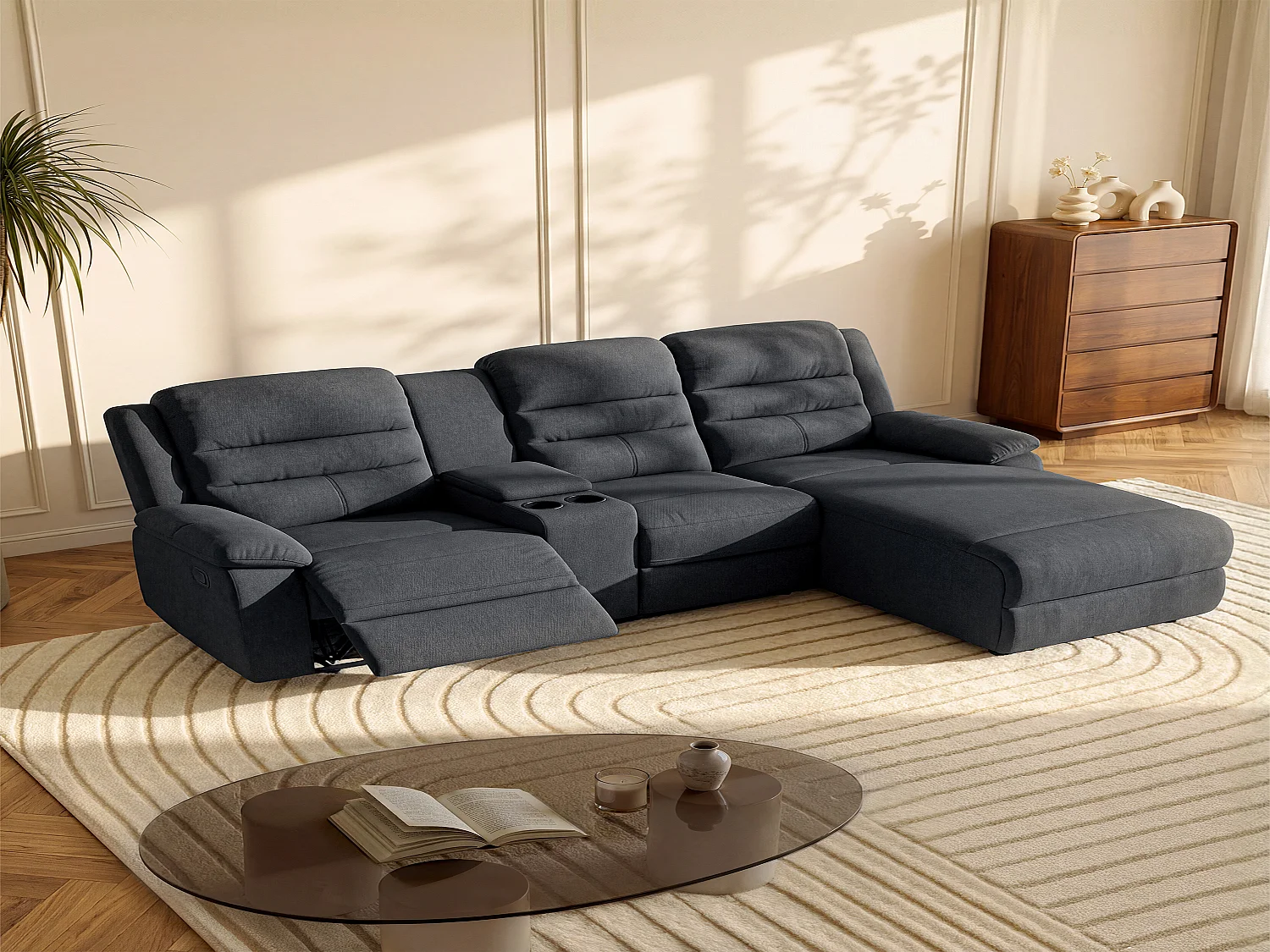 Ecksofa Relaxsofa - Ecke Rechts - Stoff - Anthrazit - MACEDONIA