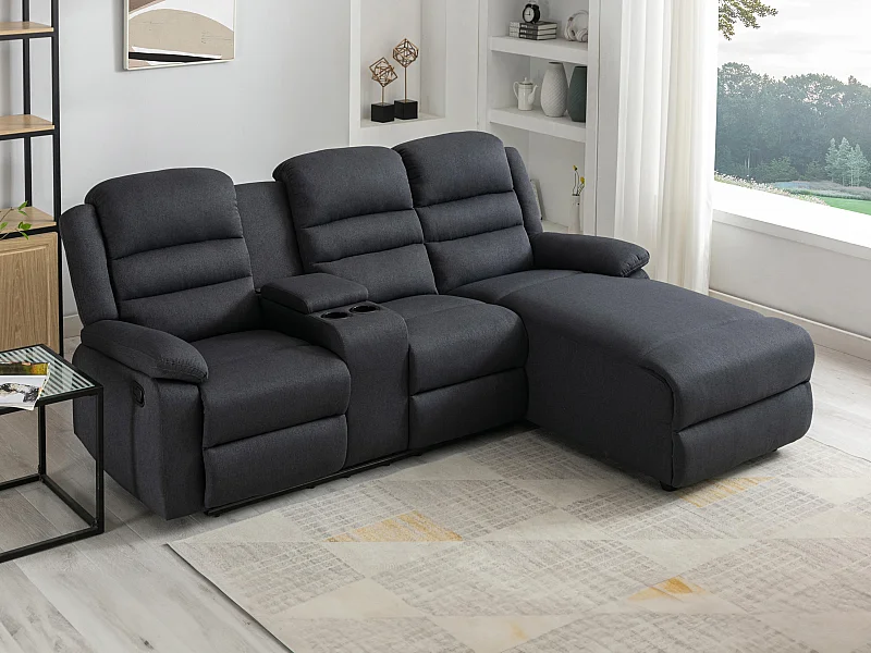 Canapé d'angle droit relax en tissu anthracite MACEDONIA