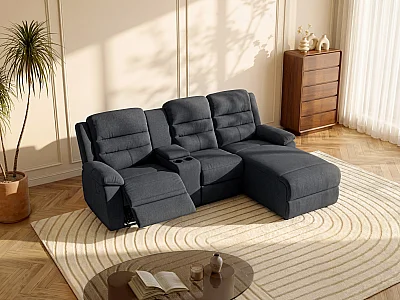 Right-hand manual recliner fabric corner sofa - Anthracite - MACEDONIA