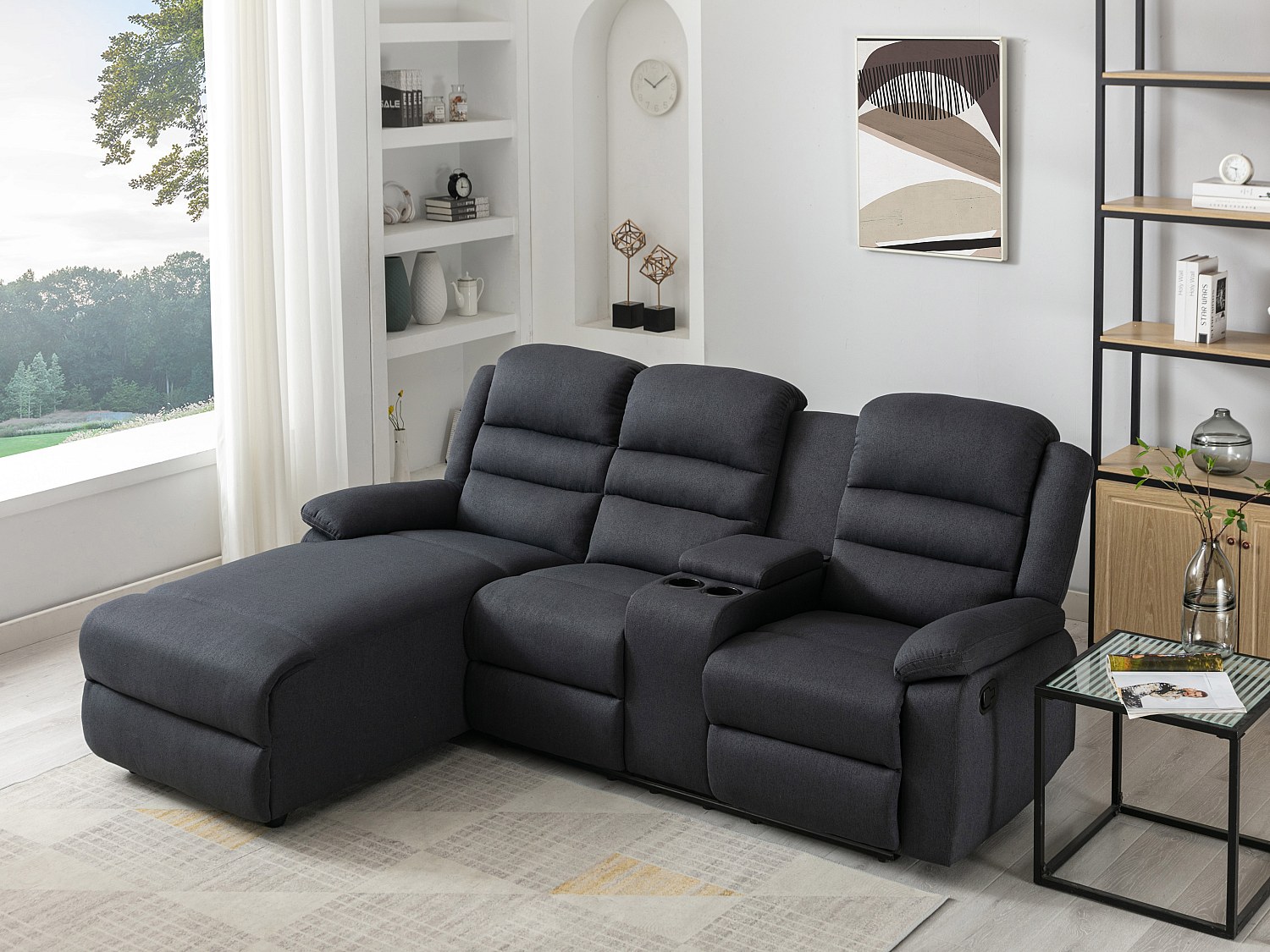 Vente-unique Ecksofa Relaxsofa - Ecke Links - Stoff - Anthrazit - Macedonia