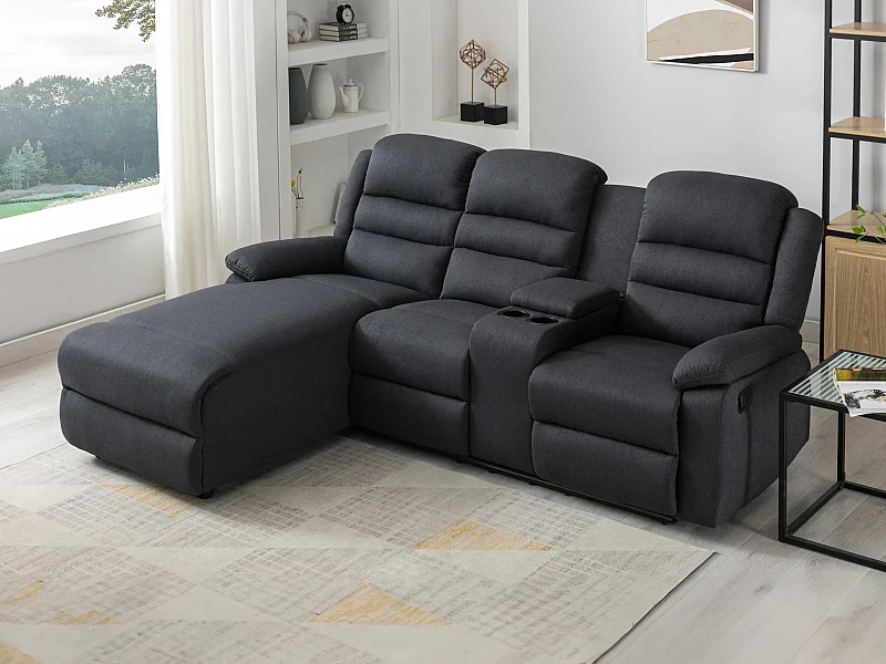 Canapé d'angle gauche relax en tissu anthracite MACEDONIA