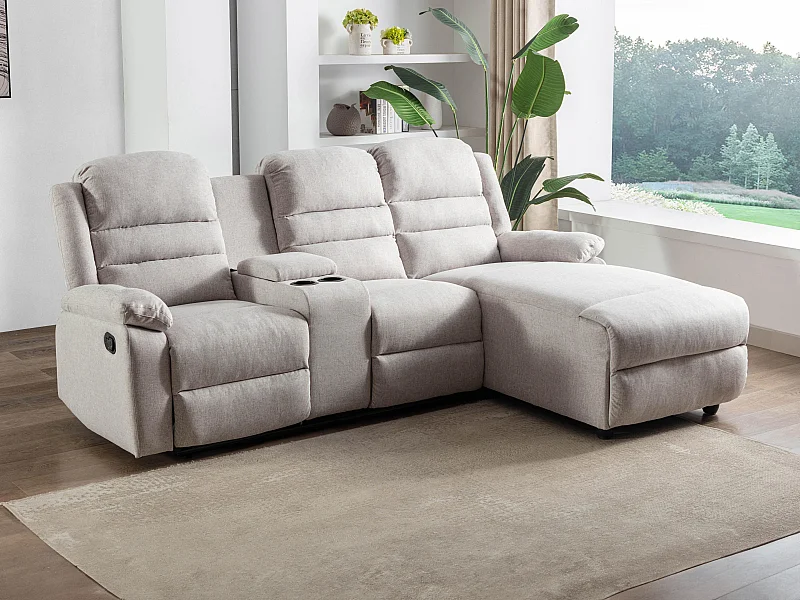 Canapé d'angle droit relax en tissu beige MACEDONIA