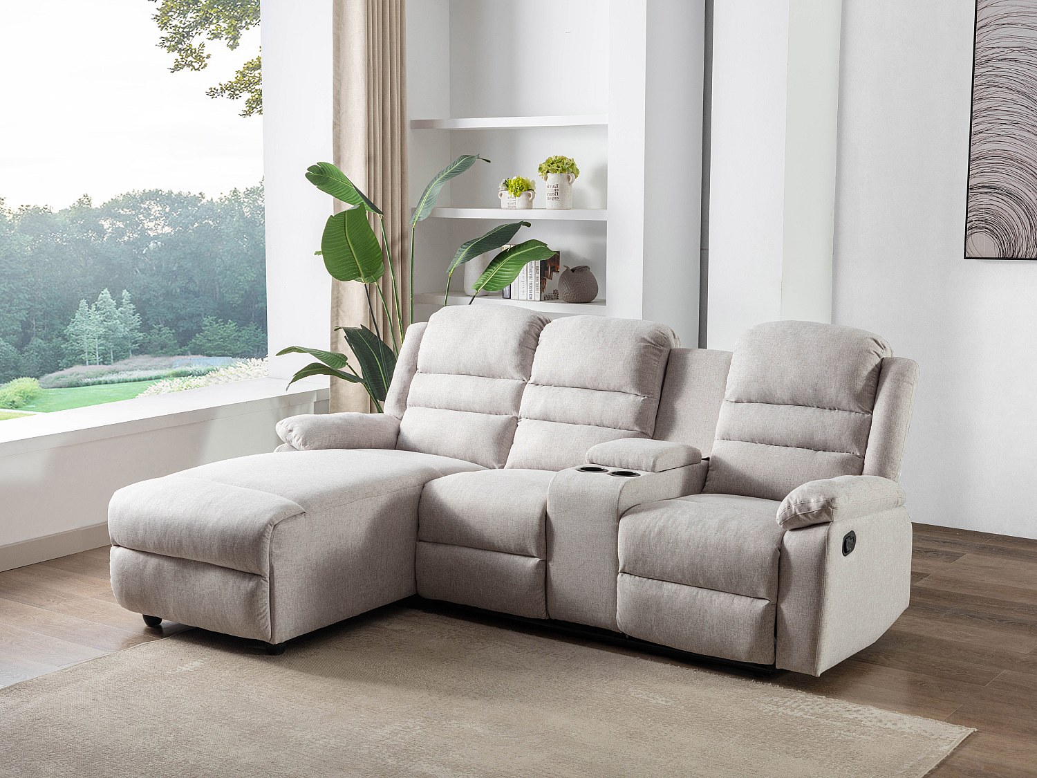 Vente-unique Ecksofa Relaxsofa - Ecke Links - Stoff - Beige - Macedonia