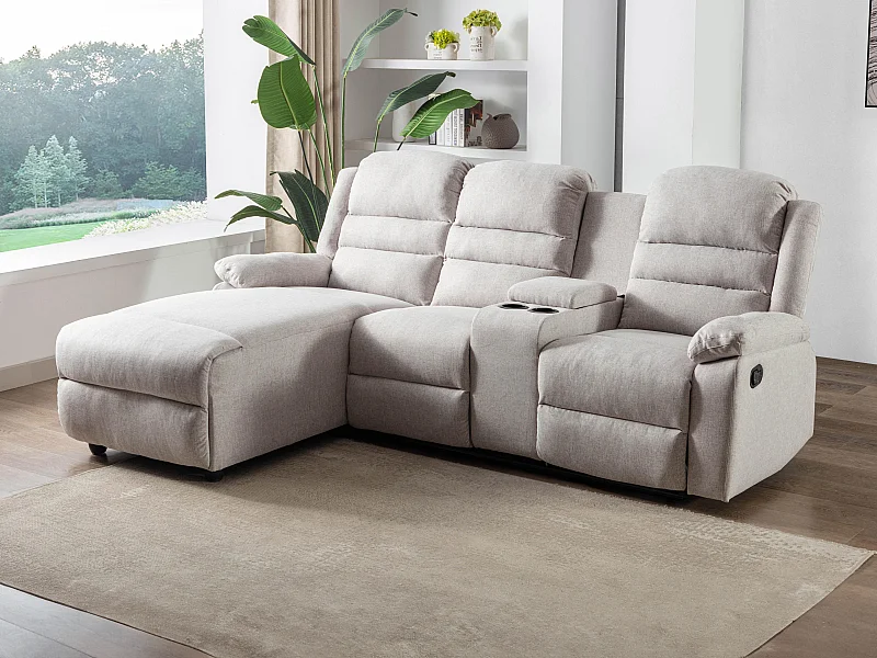 Vänstervänd beige tygsoffa med relaxfunktion MACEDONIA