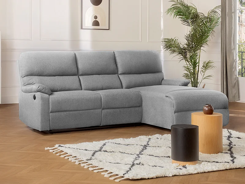 Ecksofa Relaxsofa elektrisch - Stoff - Ecke Rechts - Hellgrau - LUNANO