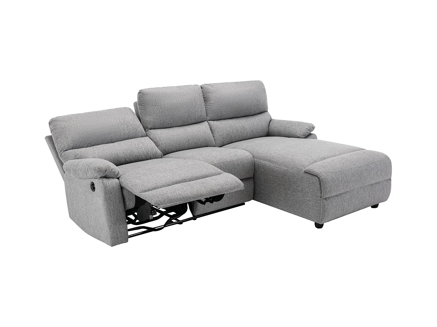 Canapé d'angle droit relax électrique en tissu gris clair LUNANO
