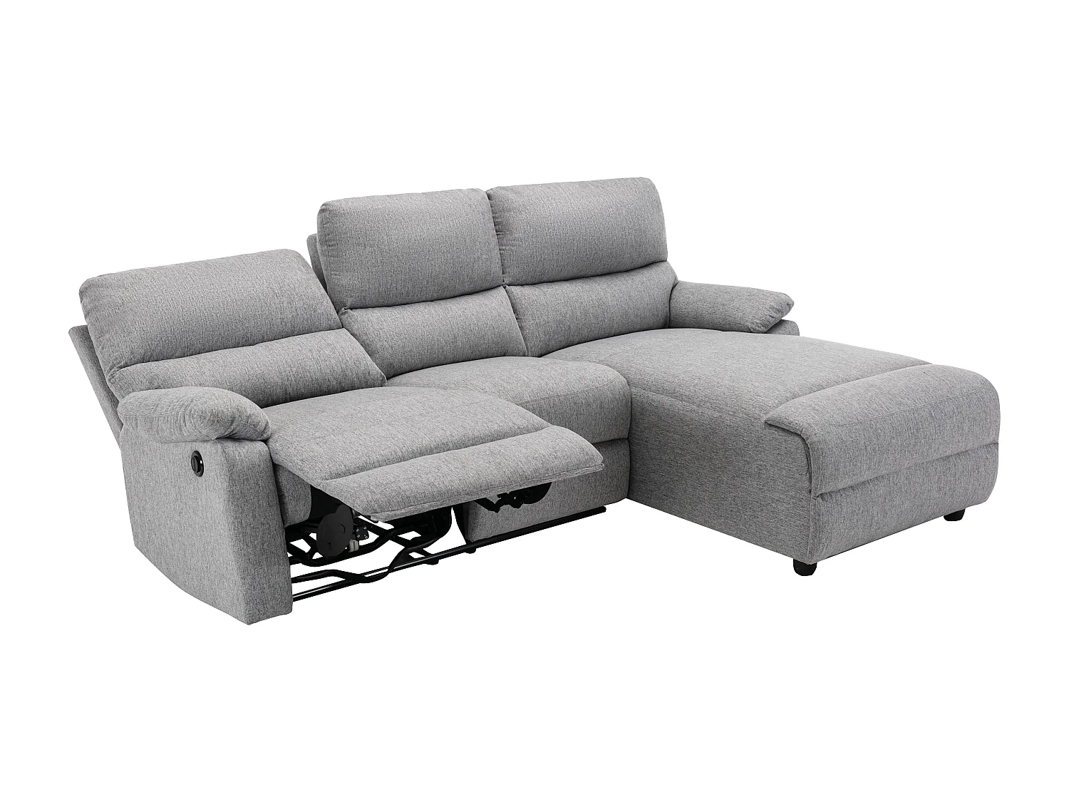 Canapé d'angle droit relax électrique en tissu gris clair LUNANO