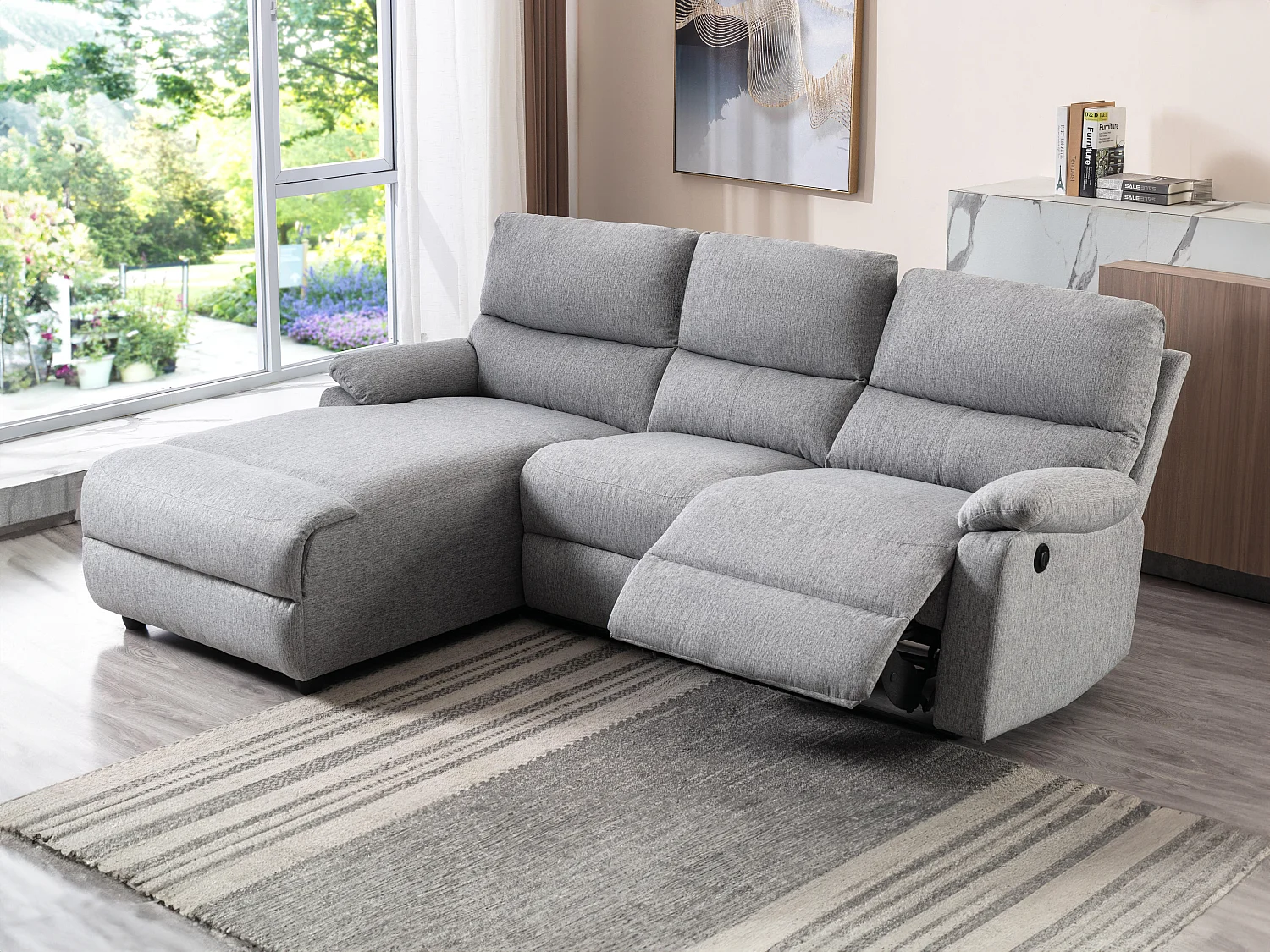 Ecksofa Relaxsofa elektrisch - Stoff - Ecke Links - Hellgrau - LUNANO