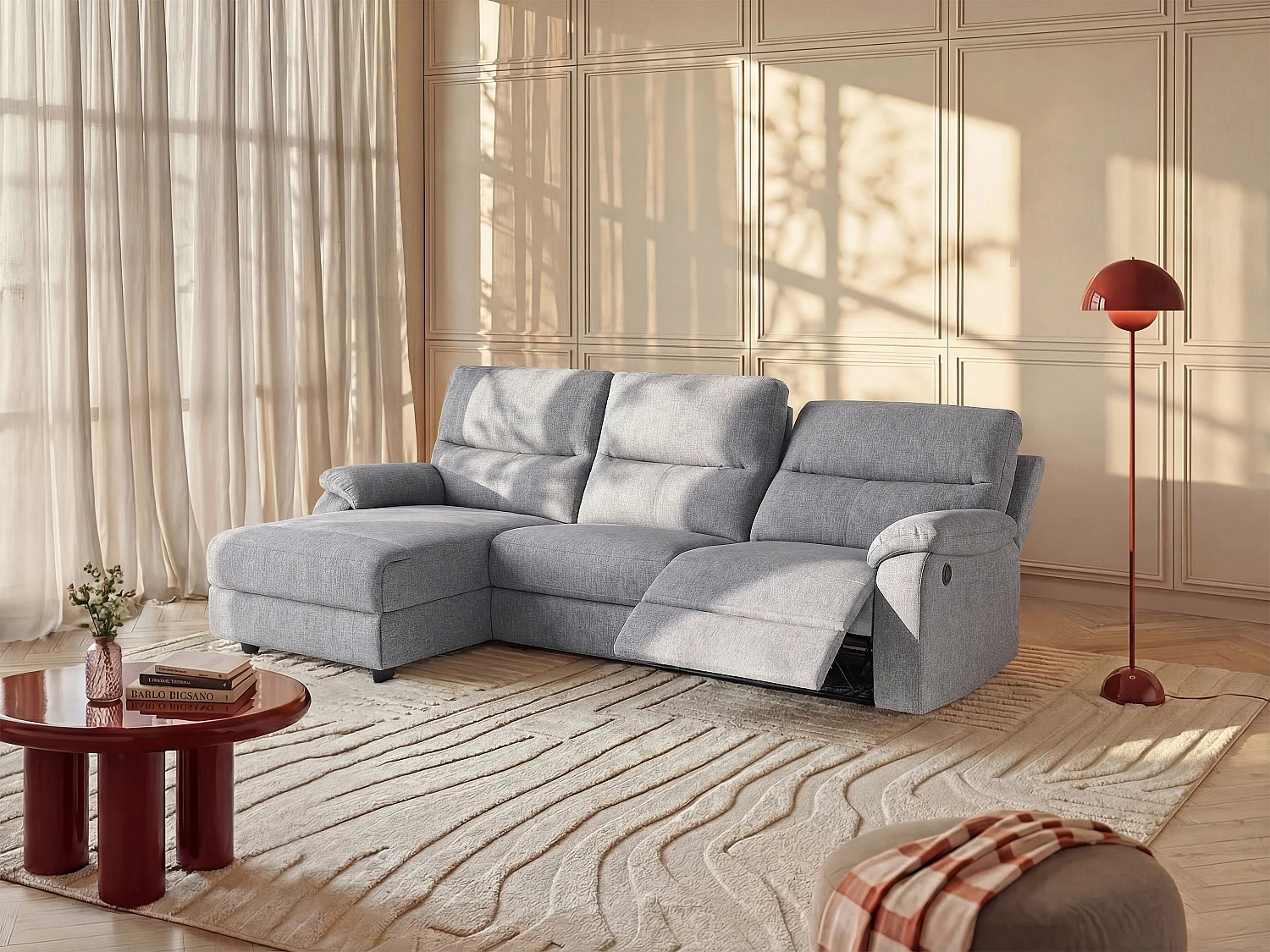 Divano angolare relax elettrico in Tessuto Grigio - Angolo a sinistra - LUNANO