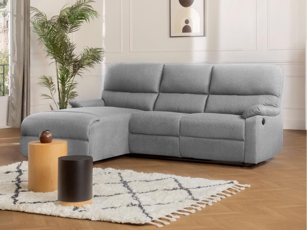 Ecksofa Relaxsofa elektrisch - Stoff - Ecke Links - Hellgrau - LUNANO