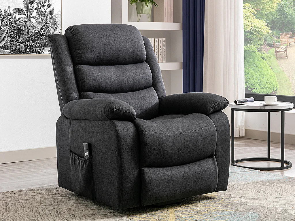 Fauteuil releveur électrique en tissu anthracite NADINE