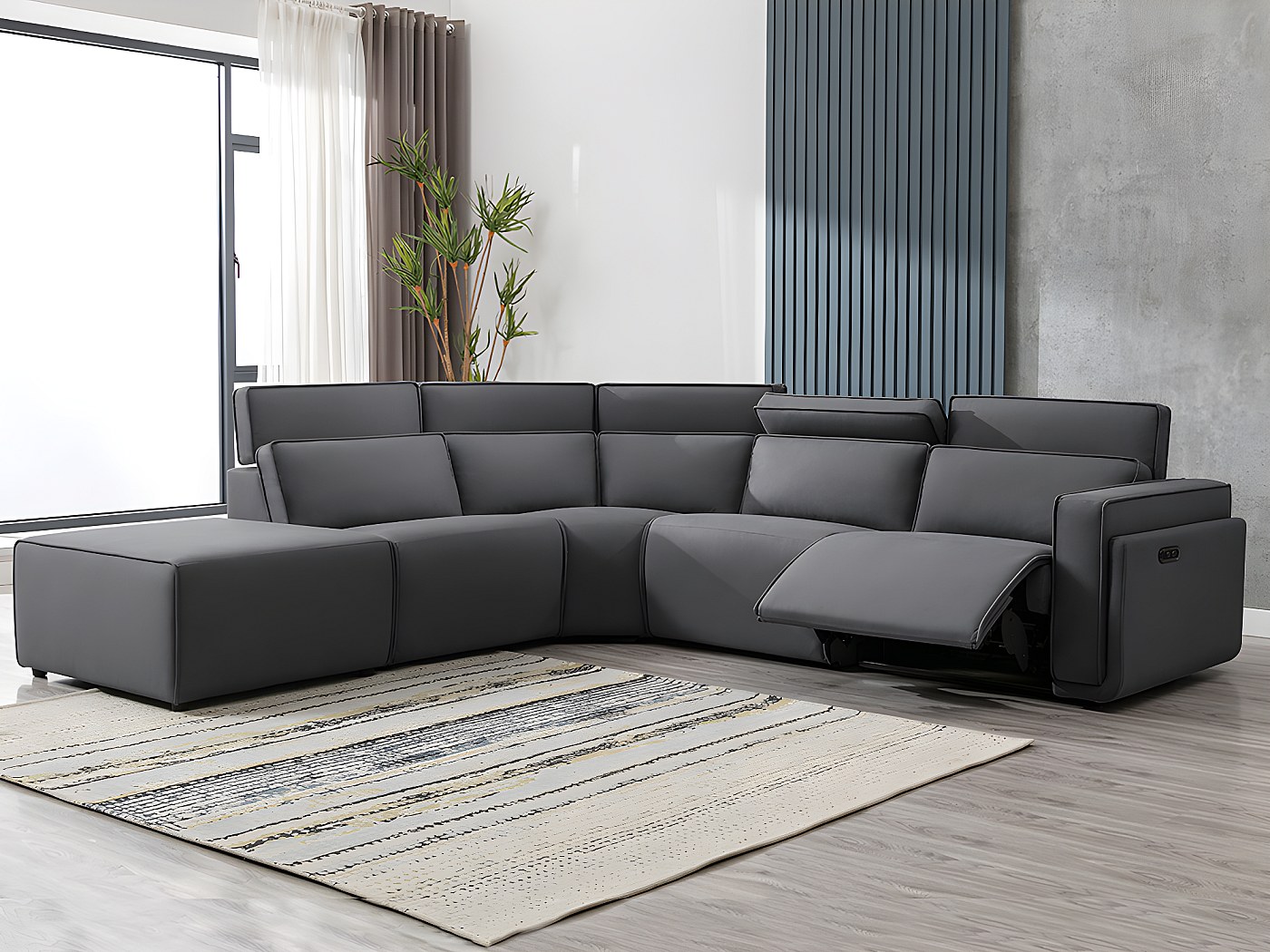 Sofá rinconera relax eléctrico de tela antracita Ángulo izquierdo