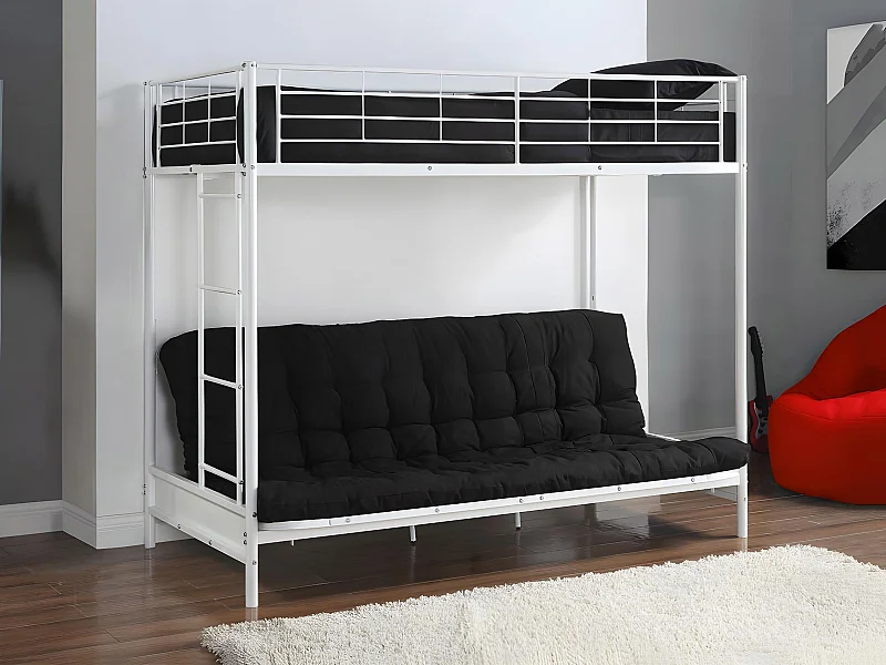 Lit mezzanine 90 x 190 cm - Avec banquette convertible - Métal - Blanc - MODULO V