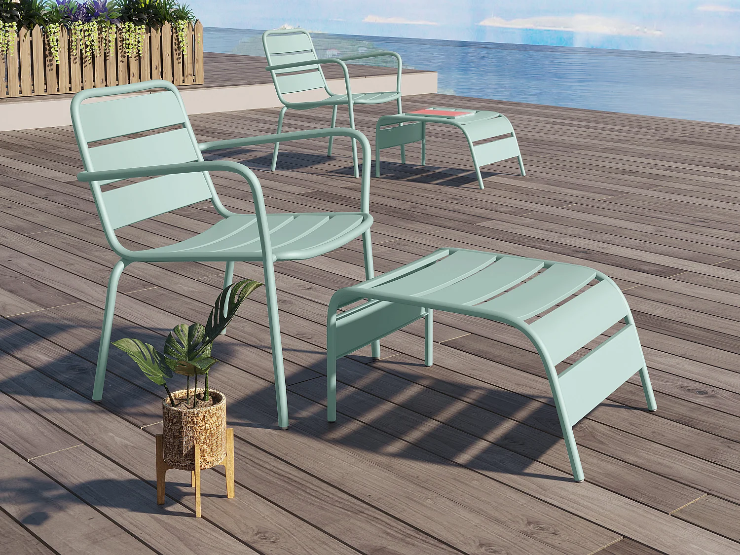 Poggiapiedi 51 x 60 x 32 cm in Metallo Verde acqua - MIRMANDE