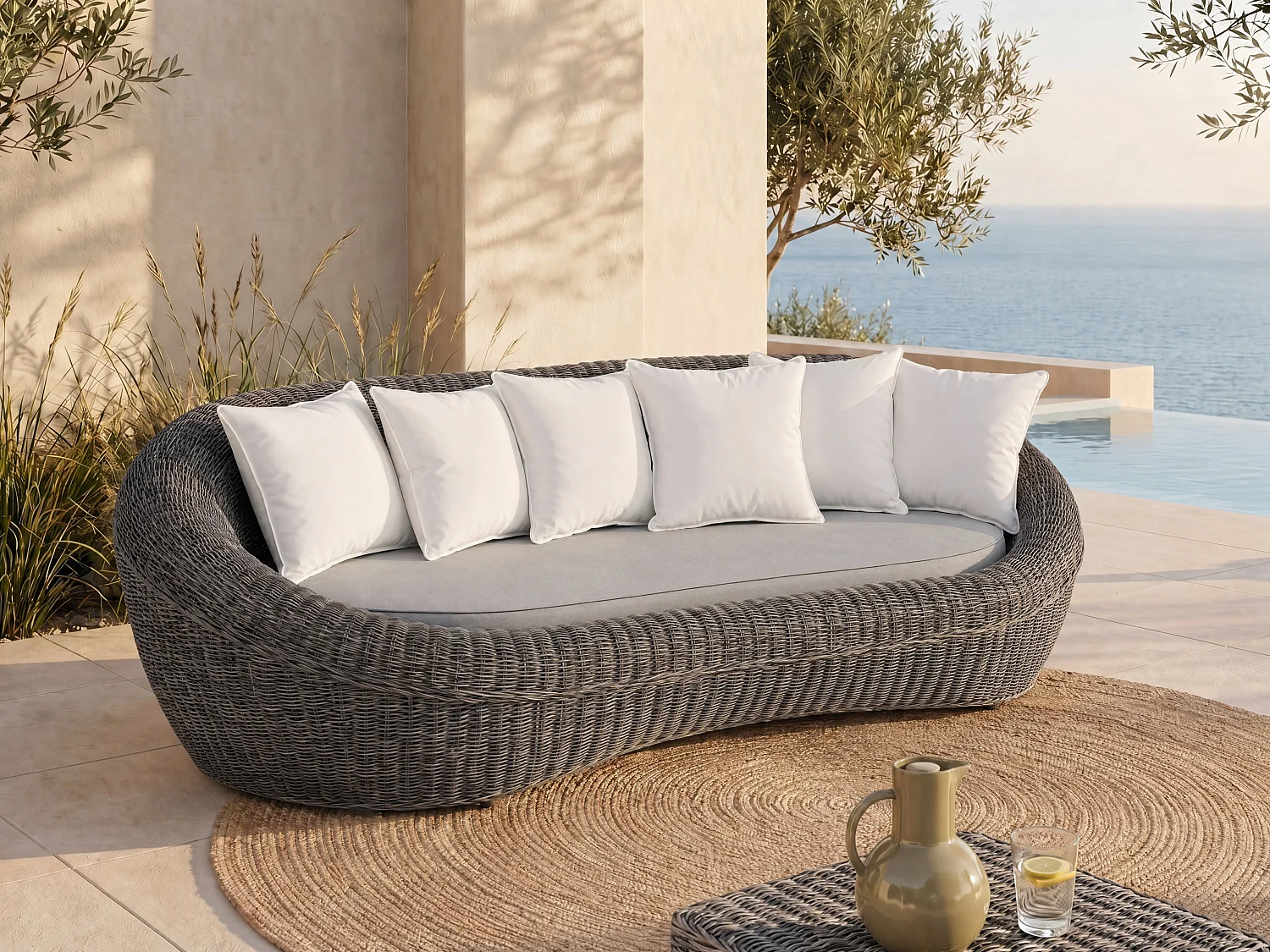Canapé 3 places de jardin en résine tressée gris - WHITEHEAVEN de MYLIA