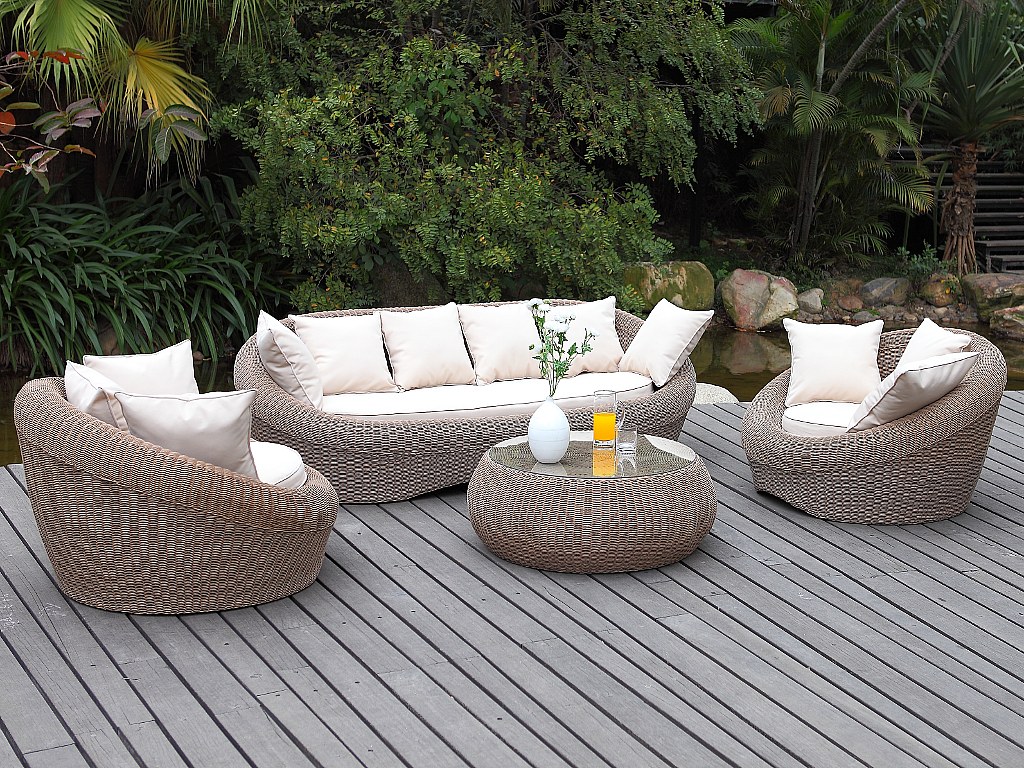 Vente-unique Gartensofa 3-Sitzer Polyrattan - Grau - WHITEHEAVEN von MYLIA 775207