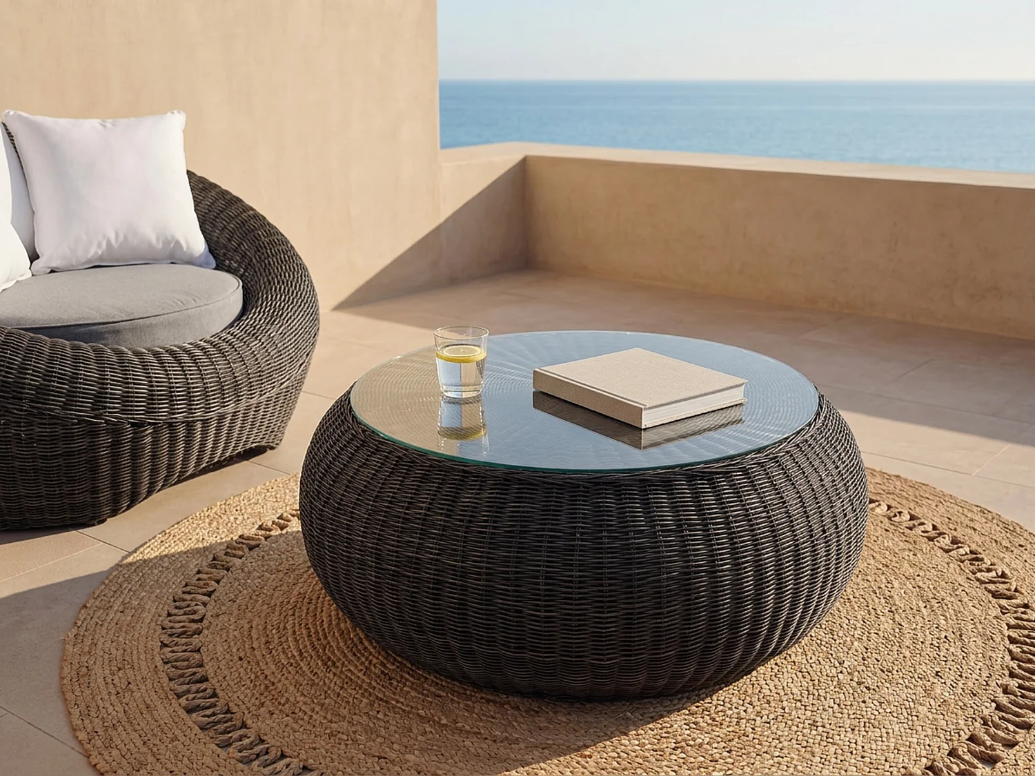 Table basse de jardin en résine tressée gris - WHITEHEAVEN de MYLIA