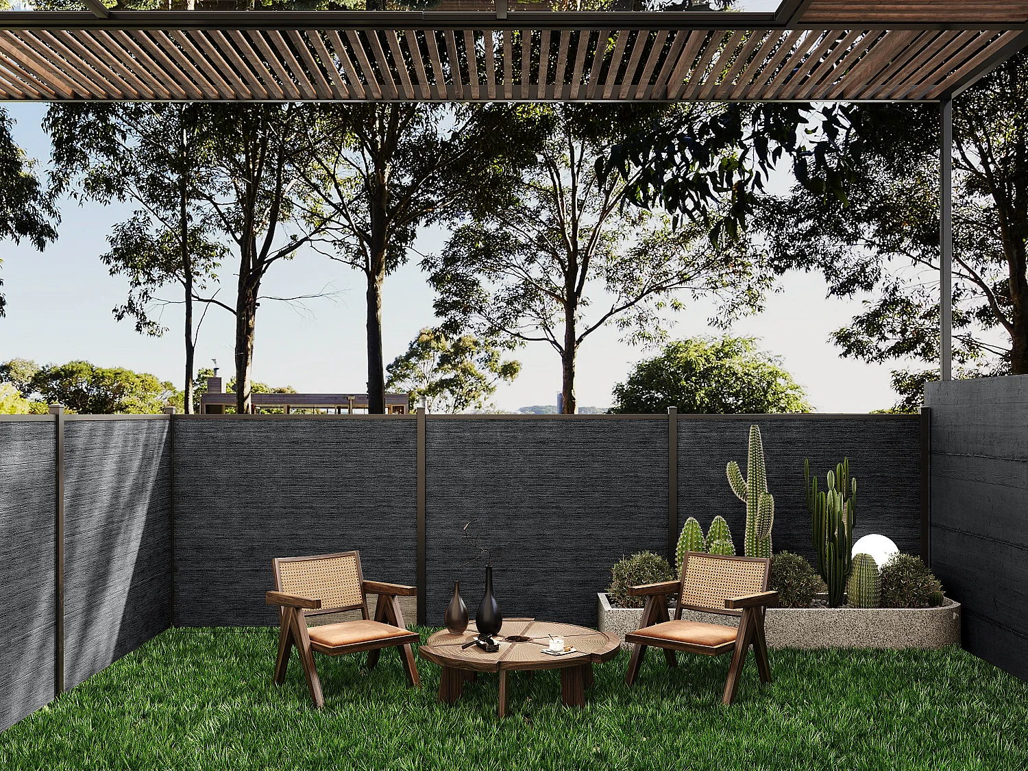 Clôture à enterrer H 181 cm - Kit de 7 lames en composite + 2 poteaux anthracite - ENOLA