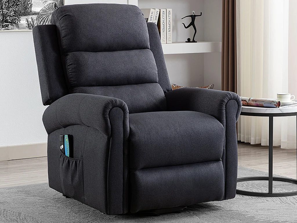 Fauteuil massant en tissu avec releveur électrique - Gris anthracite - LOVARI