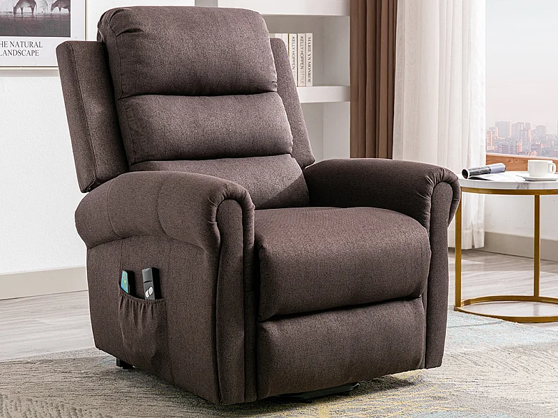Fauteuil massant en tissu avec releveur électrique - Marron - LOVARI