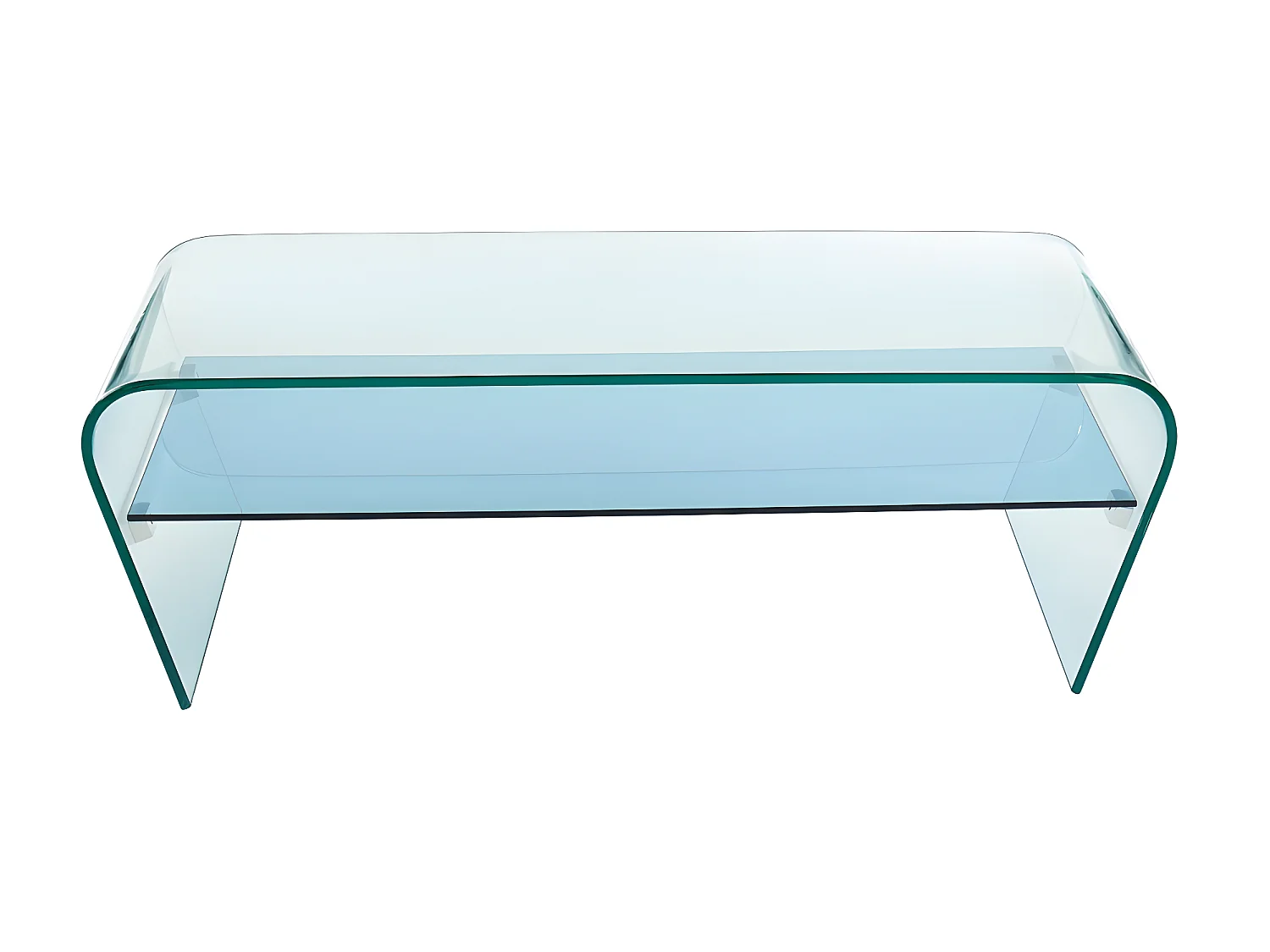 Mesa de centro em vidro temperado e prateleira lacada a azul - KELLY