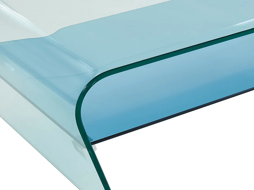 Mesa de centro em vidro temperado e prateleira lacada a azul - KELLY