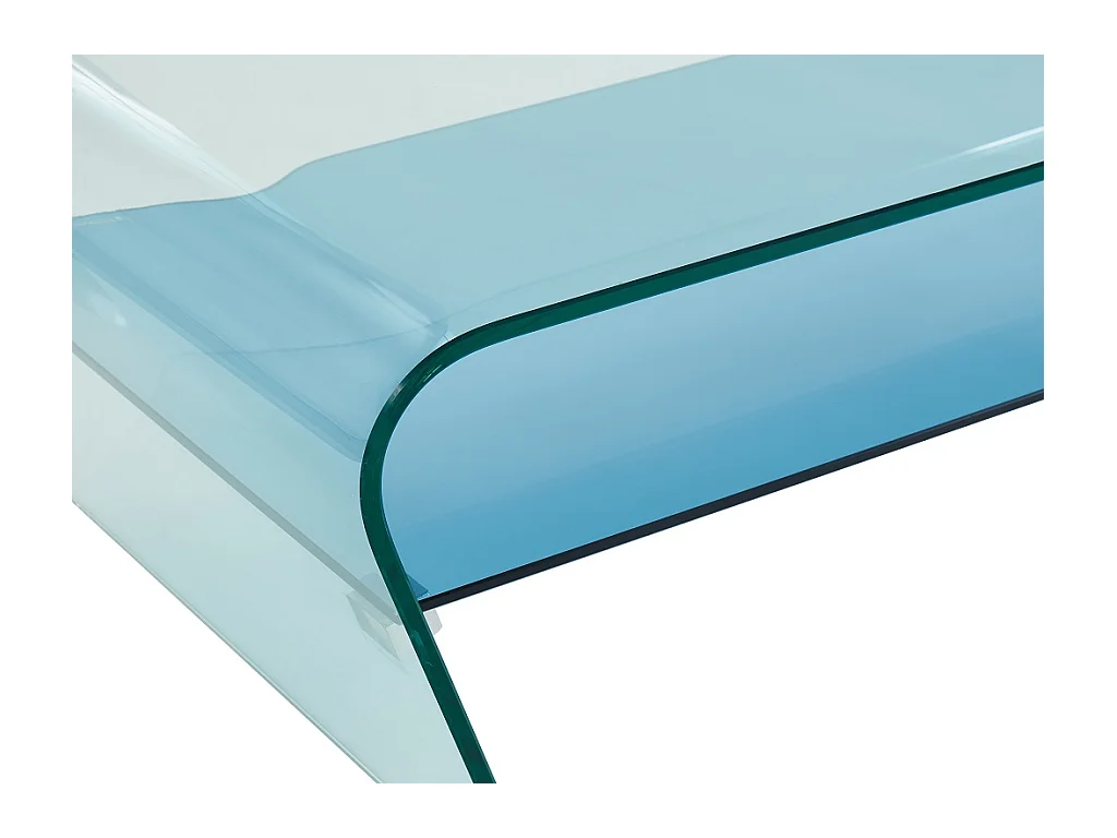 Mesa de centro em vidro temperado e prateleira lacada a azul - KELLY